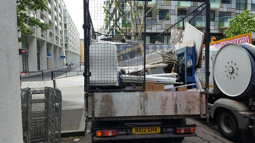 Waste removal vehicles operating on a Woolwich construction site